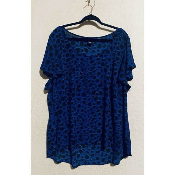 Torrid Top Womens 3X Blue Black Animal Print Scoop Neck Flutter Sleeve Boho Y2K - Picture 1 of 7
